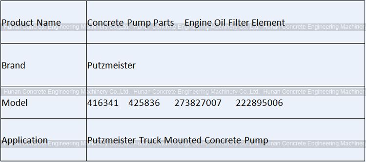 Putzmeister Filter Element 416341 425836 273827007 222895006