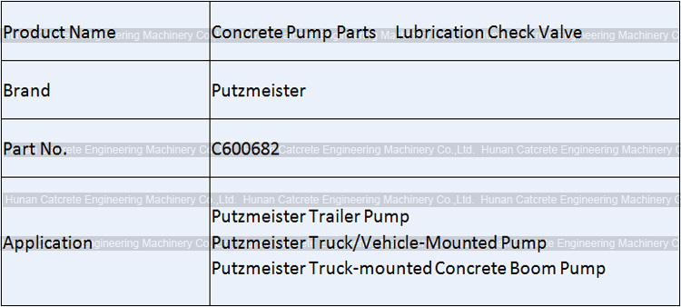 Putzmeister Lubrication Check Valve C600682