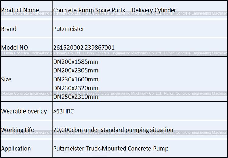 Putzmeister Delivery/Material Cylinder 261520002 239867001