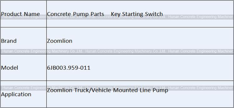 Zoomlion Key Starting Switch 6JB003.959-011