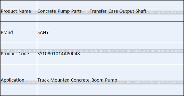 Concrete Pump Parts SANY PTO Transfer Case Outer Put Shaft