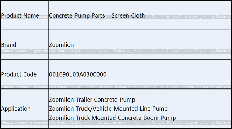 Concrete Pump Parts Screen Cloth