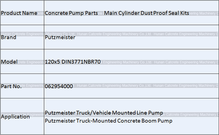 Putzmeister Main Cylinder Dust Proof Rings Seal Kits 062954000