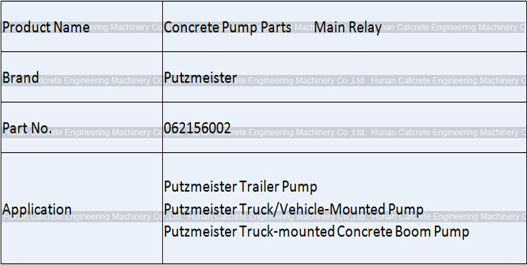 Putzmeister Concrete Pump Main Relay 062156002