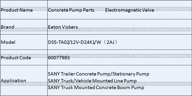 SANY Concrete Pump Parts Eaton Vickers Electromagnetic Valve DS5-TA02/12V-D24K1/W（2AJ）60077983