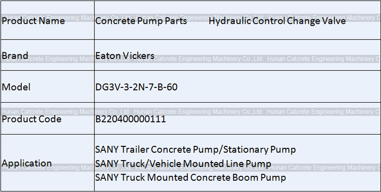 SANY Concrete Pump Parts Eaton Vickers DG3V-3-2N-7-B-60 Hydraulic Control Change Valve B220400000111