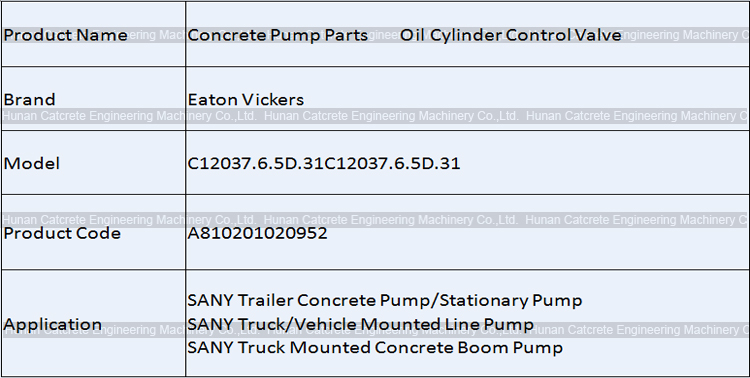 SANY Concrete Pump Parts A810201020952 Eaton Vickers Oil Cylinder Control Valve C12037.6.5D.31C12037.6.5D.31