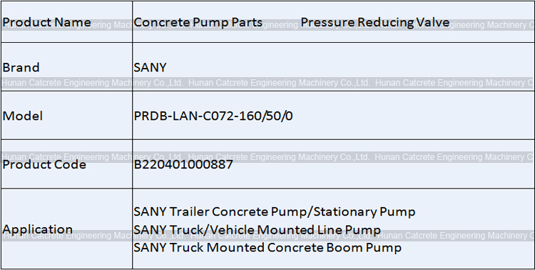 SANY Concrete Pump Parts Pressure Reducing Valve PRDB-LAN-C072-160/50/0 B220401000887