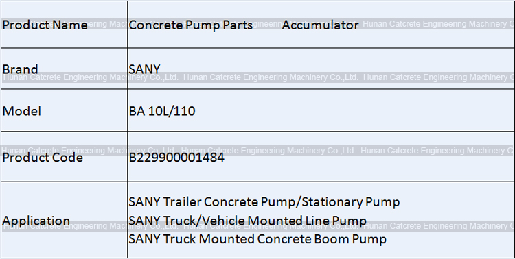 SANY Concrete Pump Parts 10L Accumulator B229900001484