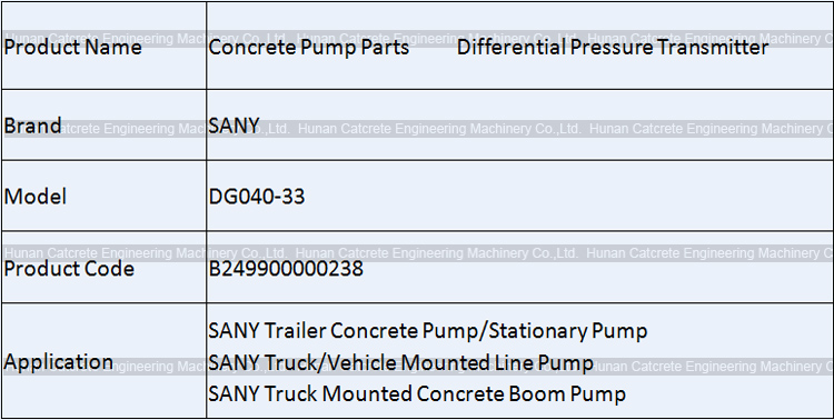 SANY Concrete Pump Parts Differential Pressure Transmitter DG040-33 B249900000238