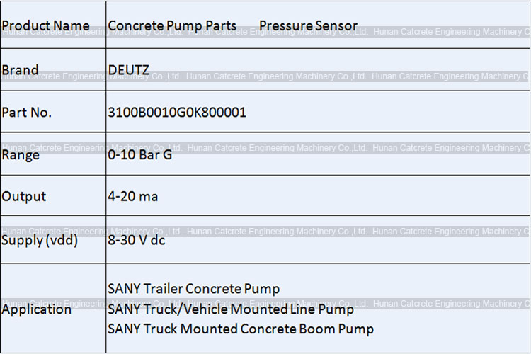 SANY Concrete Pump Pressure Sensor DEUTZ 3100B0010G0K800001