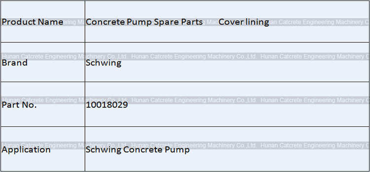 Schwing Concrete Pump Cover lining 10018029