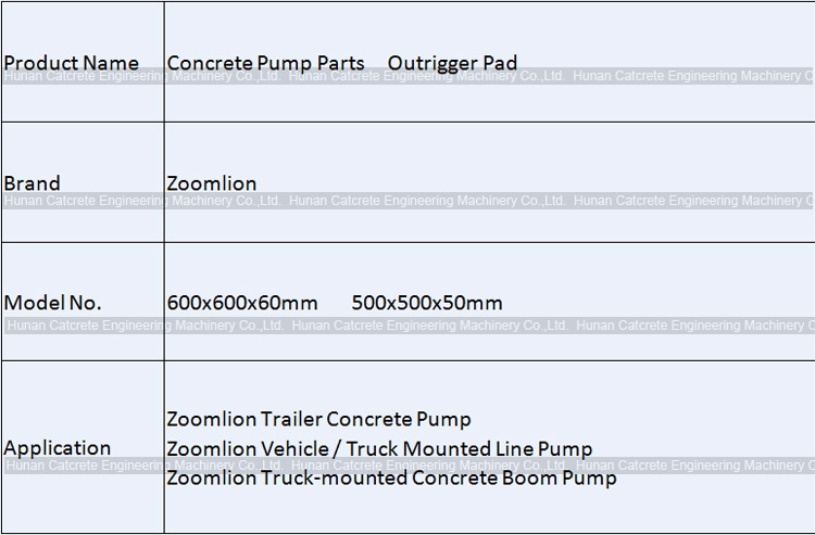 Zoomlion CIFA Concrete Pump Outrigger Pad 600x600x60mm 500x500x50mm