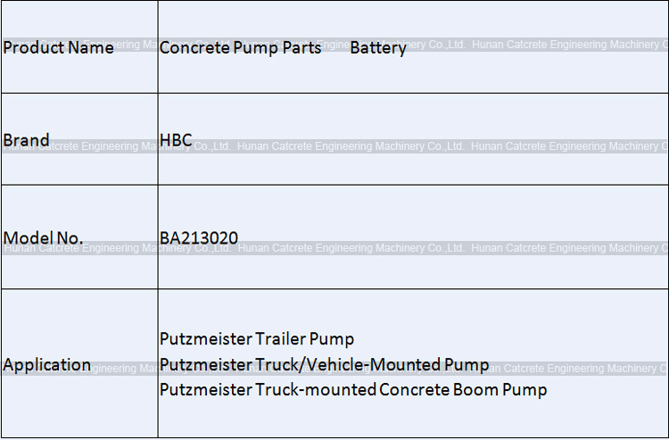 Putzmeister Concrete Pump HBC Battery BA213020