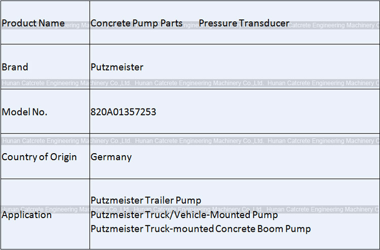 Putzmeister Concrete Pump Pressure Transducer 820A01357253