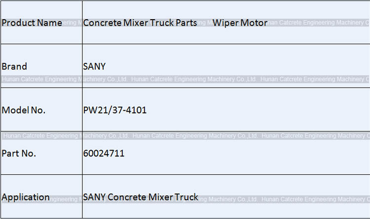 SANY Concrete Mixer Truck Spare Parts Wiper Motor PW21/37-41010-B 60024711