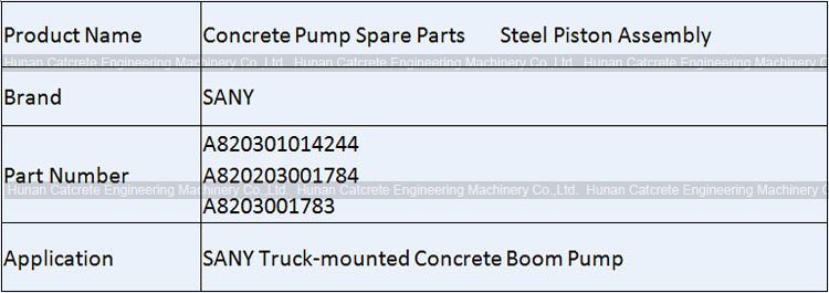 SANY Concrete Pump Steel Piston Body Assembly 3pcs Set A820301014244  A820203001784  A8203001783