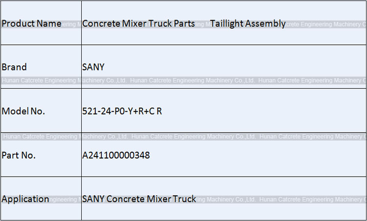 SANY Concrete Mixer Truck Spare Parts Right Taillight Assembly A241100000348