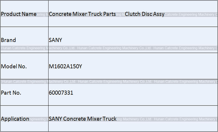 SANY Concrete Mixer Truck Spare Parts Clutch Disc Assy 60007331