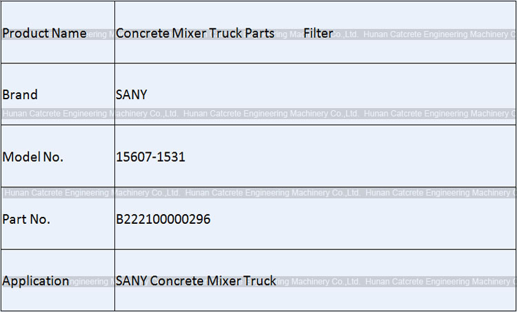 SANY Concrete Mixer Truck Spare Parts Filter B222100000296