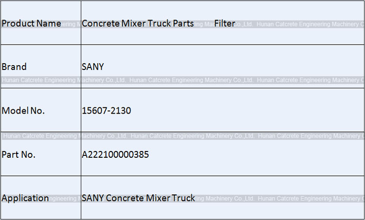 SANY Concrete Mixer Truck Spare Parts Filter A222100000385