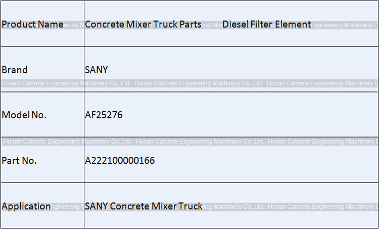 SANY Concrete Mixer Truck Spare Parts Air Filter Element A222100000166