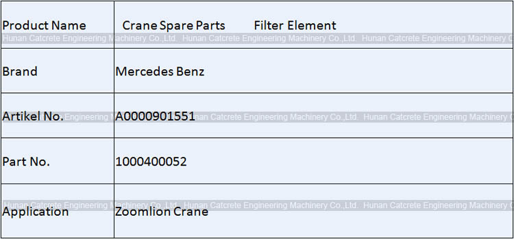 Zoomlion Crane Spare Parts Mercedes Benz MTU Diesel Oil Filter Element 1000400052 A0000901551