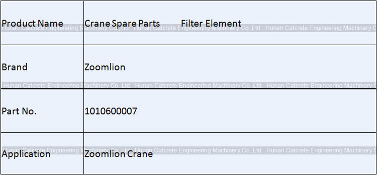 Zoomlion Crane Spare Parts Hydraulic Filter Element 1010600007