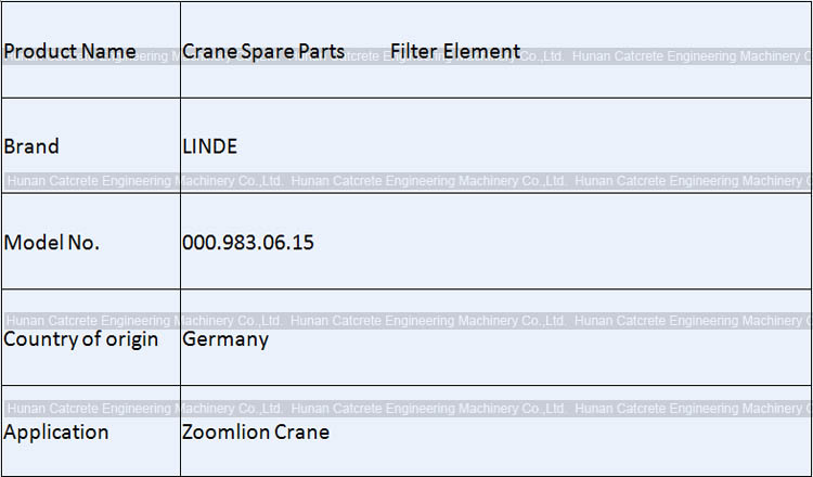 Zoomlion Crane Spare Parts Main Pump LINDE Filter Element 000.983.06.15