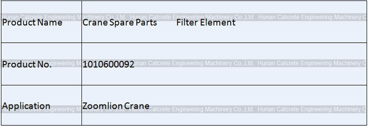 Zoomlion Crane Parts Air Filter Element 1010600092