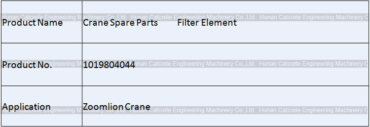 Zoomlion Crane Parts Filter Element 1019804044