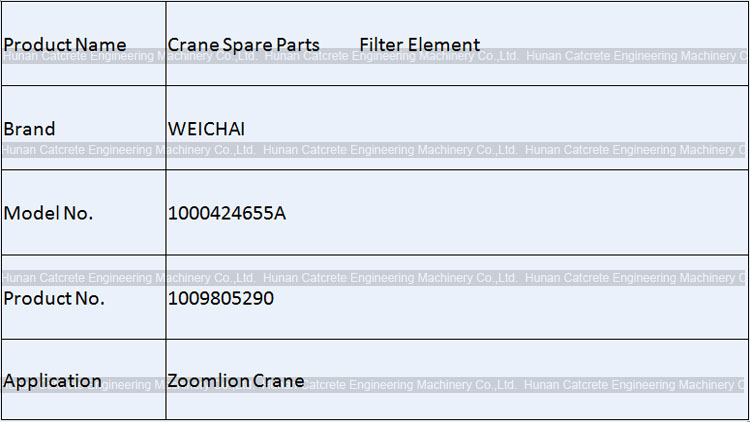 Zoomlion Crane Parts WEICHAI Oil Filter Element 1000424655A 1009805290