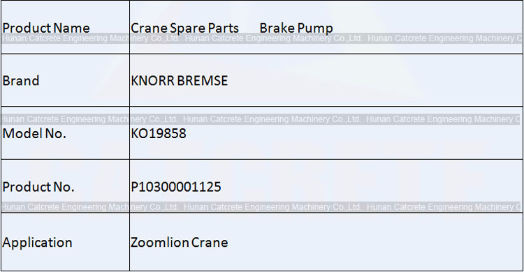 Zoomlion Crane Parts Brake Pump KNORR BREMSE KO19858 P10300001125