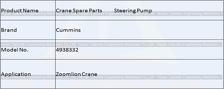 Zoomlion Crane Parts Genuine Cummins Steering Pump 4938332