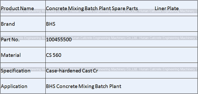 BHS Concrete Mixing Batch Plant Wear Parts Liner Plate 100455500