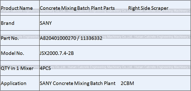 SANY Concrete Mixing Batch Plant Wear Parts Right Side Scraper A820401000270 11336332