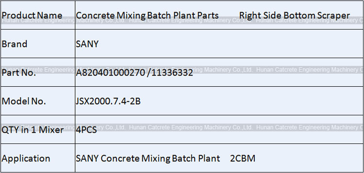 SANY JS2000 Concrete Mixing Batch Plant Wear Parts Right Side Bottom Scraper A820401000270 11336332