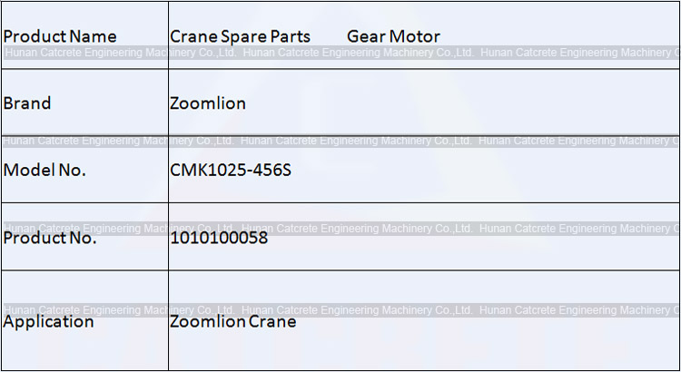 Zoomlion Crane Spare Parts Gear Motor CMK1025-456S 1010100058