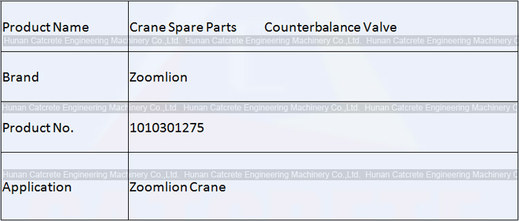 Zoomlion Crane Spare Parts Counterbalance Valve 1010301275