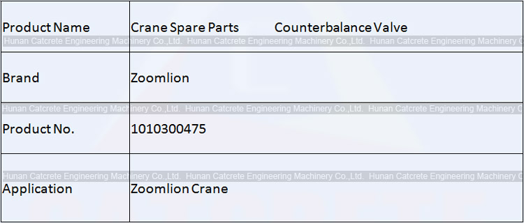 Zoomlion Crane Spare Parts Counterbalance Valve 1010300475