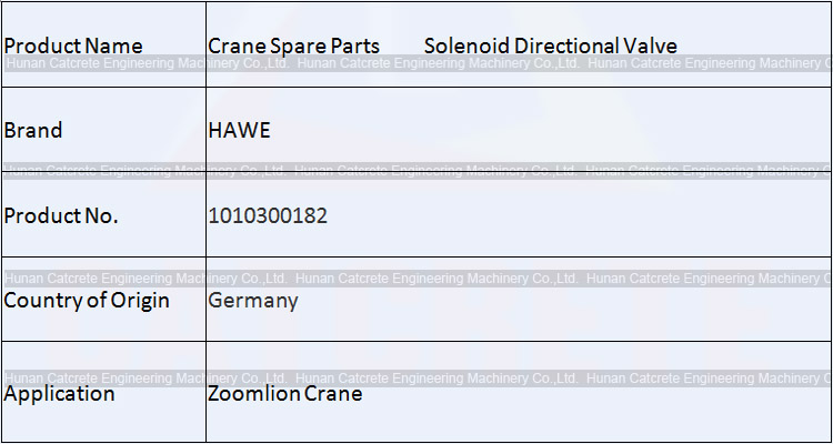 Zoomlion Crane Spare Parts HAWE Solenoid Directional Valve 1010300182