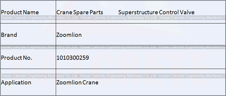 Zoomlion Crane Spare Parts Superstructure Control Valve 1010300259