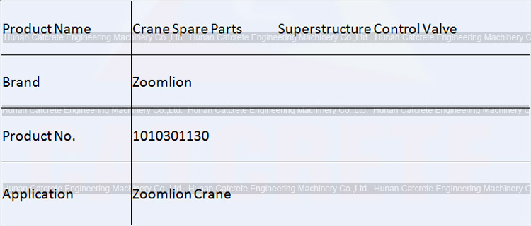 Zoomlion Crane Spare Parts Superstructure Control Valve 1010301130