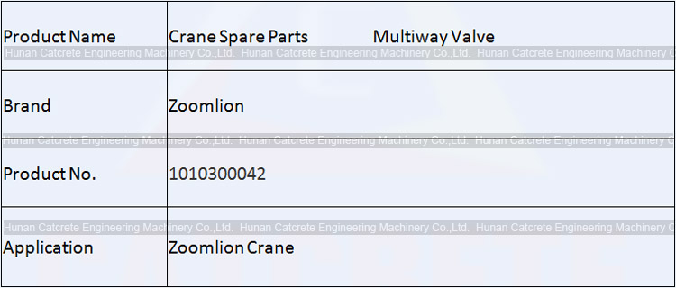 Zoomlion Crane Spare Parts Multiway Valve 1010300042