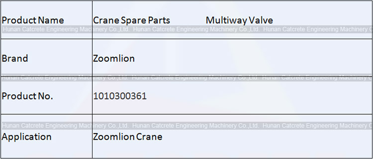 Zoomlion Crane Spare Parts Multiway Valve 1010300361