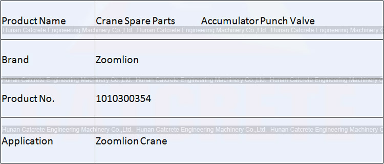 Zoomlion Crane Spare Parts Accumulator Punch Valve 1010300354