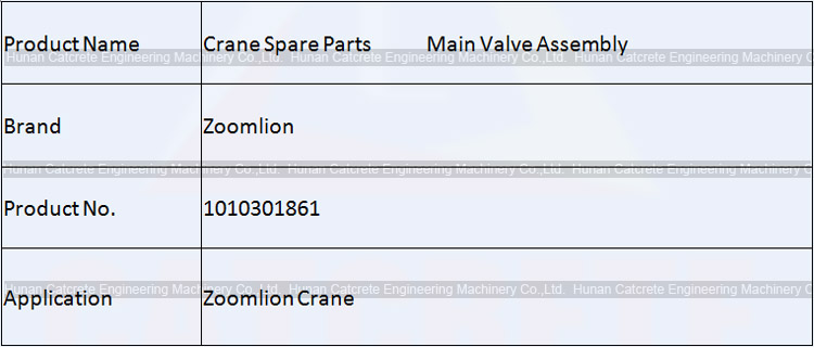 Zoomlion Crane Spare Parts Main Valve Assembly 1010301861