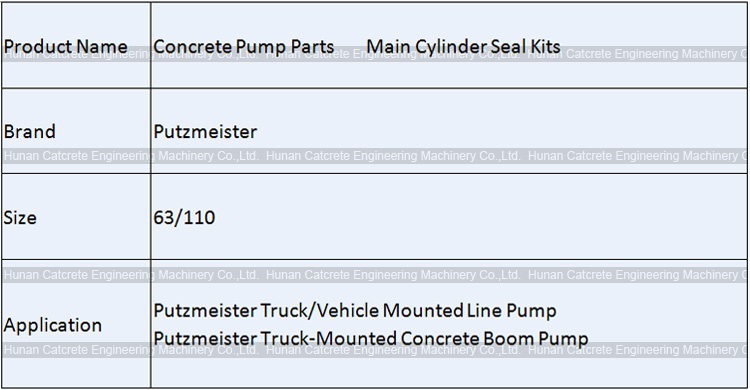 Putzmeister Concrete Pump Main Cylinder Seal Kits 63/110