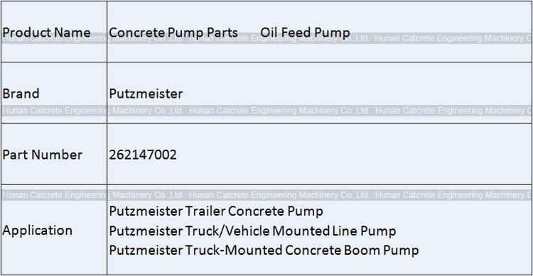 Putzmeister Concrete Pump Oil Feed Pump 262147002