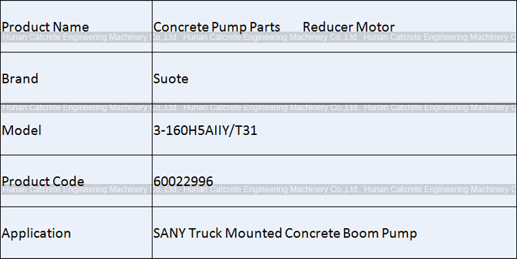 SANY Concrete Pump Suote 3-160H5AIIY/T31 Reducer Motor 60022996